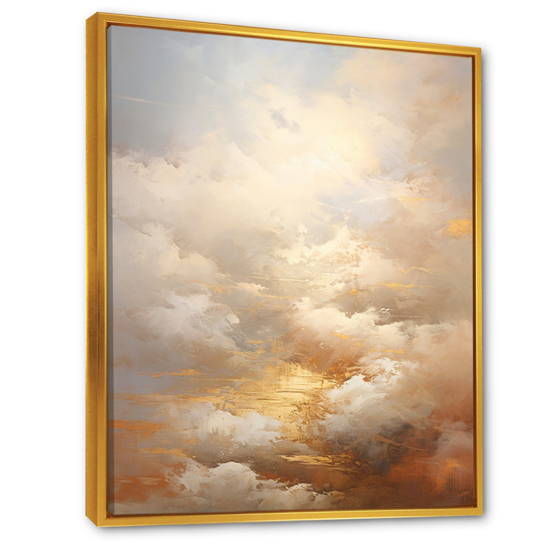 «Beige Gold Minimalisme Clouds II», reproduction sur toile, H 44 po x l 34 po x P 1,5 po, Cadre flottant doré