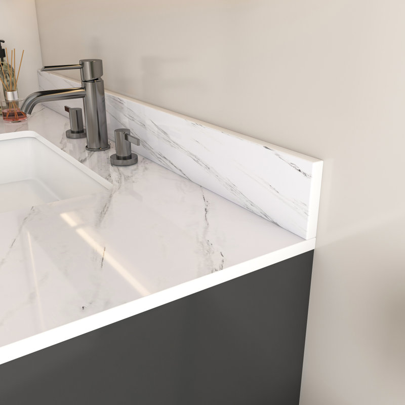 Marble Vanity Top,  Vanity Top With Pre-Drilled Faucet Holes, Bathroom Vanity Top With Undermount Rectangular Middle Sink And Bianco Carrara Venato