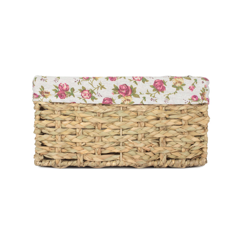 Lily Manor Wicker Thatch Grass Storage Basket with Lining, 18.5cm H x 35cm W x 22cm D