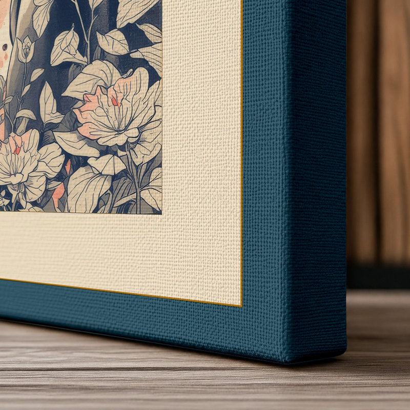Horse in Botanical Grace Art Deco - Wrapped Canvas, 30x20 - 76.2 x 50.8 cm, Teal Border