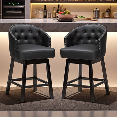Castagna Counter Stool Set in Black Faux Leather, Dark Brown 37.05'' H X 21.46'' W X 21.4'' D