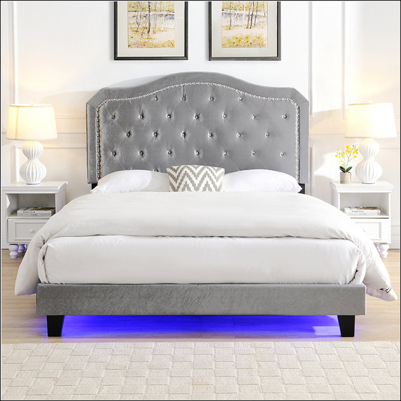 Upholstered Bed, Light Gray