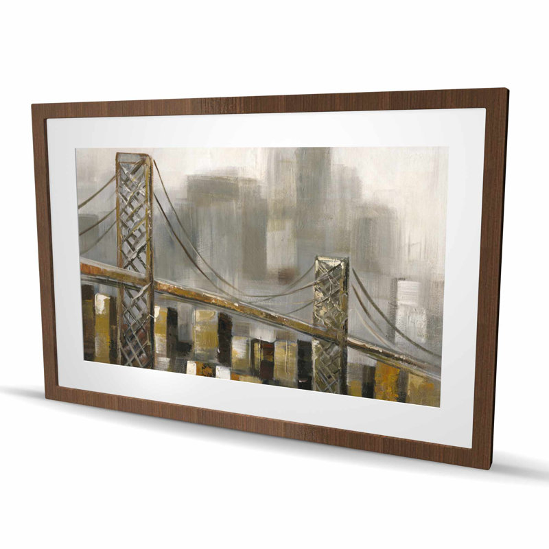 «Bridge by a Cloudy Day» - Imprimé mat gris encadré