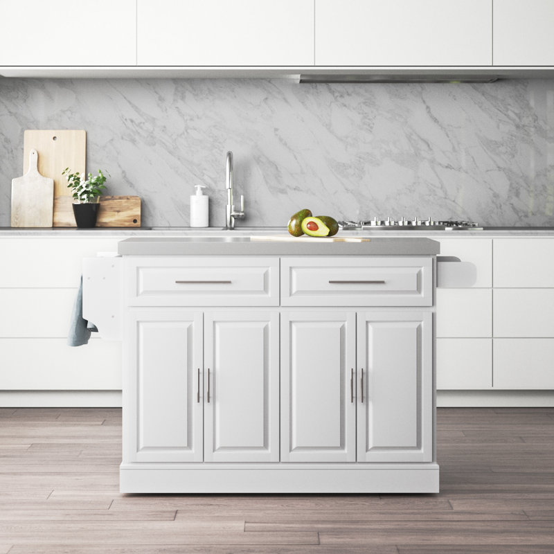 White Stainless Steel Top Kitchen Cart with Storage and Racks