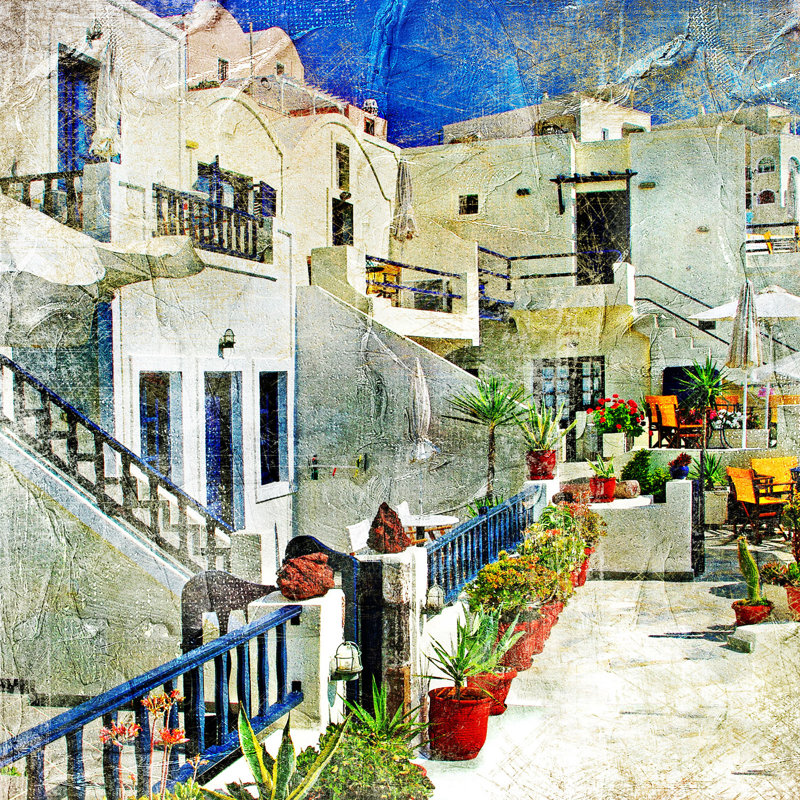 "Santorini I", art mural en verre trempé, 12 po x 12 po