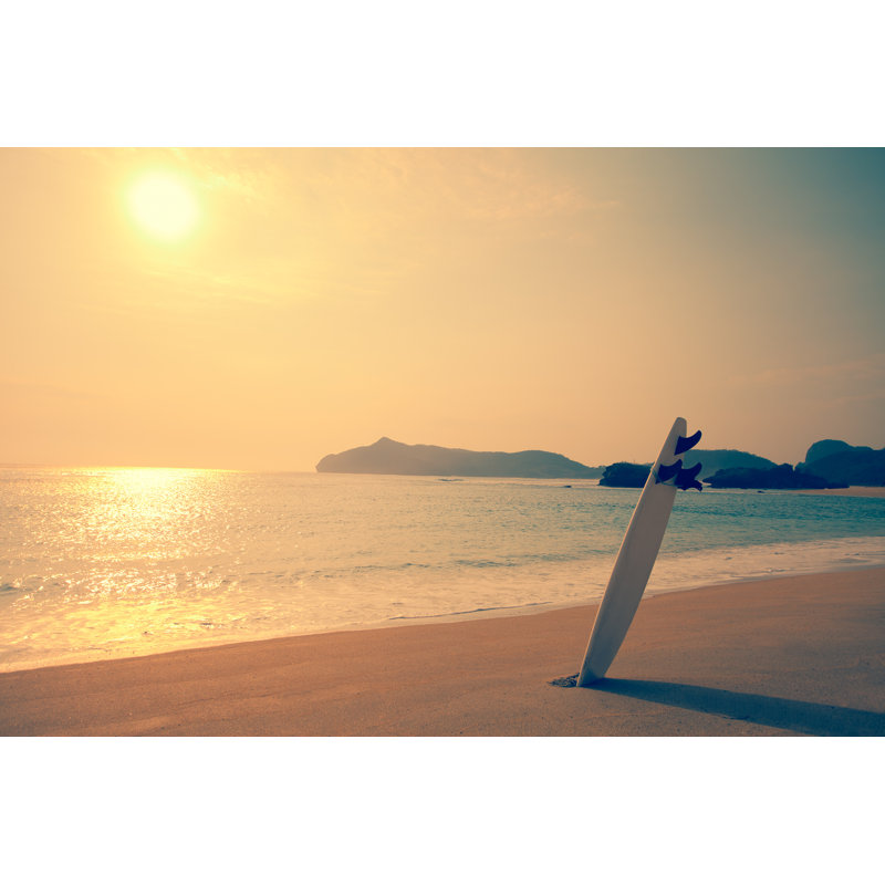 Surfboard On A Beach - Wrapped Canvas Print, 30cm H x 46cm W x 3.8cm D