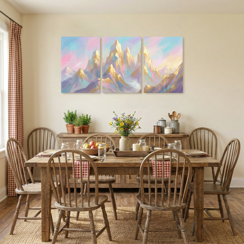 «Abstract Pastel Mountains Sky Reflection Art», ensemble de 3 impressions sur toile, 36” H x 72” W