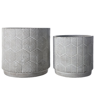Cement Round Pot Washed Finish Gray-7.00"H