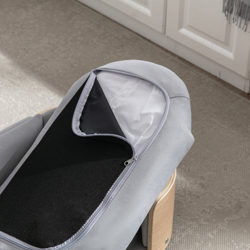 Lit pour chien en bois massif Chetanna, H 9,84 po x l 26,38 po x P 16,14 po, Gris clair / bois