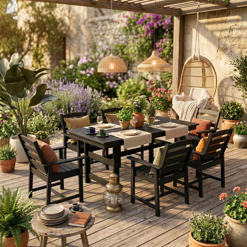 6-Person 70.9" Outdoor Dining Set with Armchairs, Gray