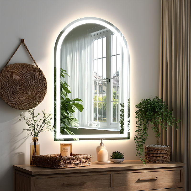 Lunara UL Certified Arch Wall Mirror, LED Bathroom Vanity Mirror with Dimmable 3-Color Lighting & Anti-Fog, 48" x 32"
