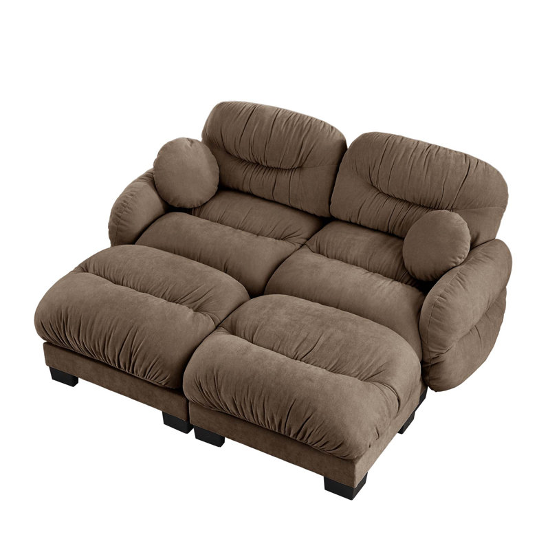 Ergonomic Modular Sofa with Pleated Chenille Design, Chenille - Brown