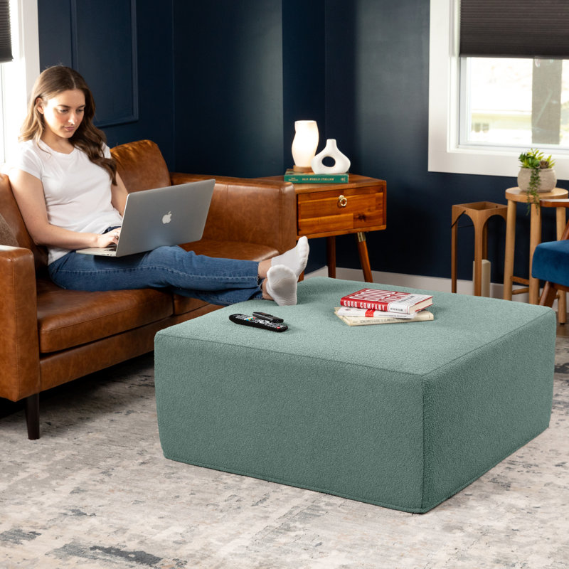 Repose-pieds surdimensionné Jaxx Fairlie Couch, Fausse fourrure verte Boucle