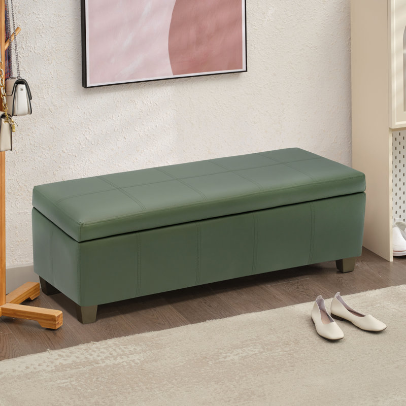 Repose-pieds de rangement rectangulaire en similicuir de 51 po, Sarcelle