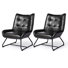 Fauteuil à oreilles Mid-Century moderne en similicuir noir avec pieds en métal