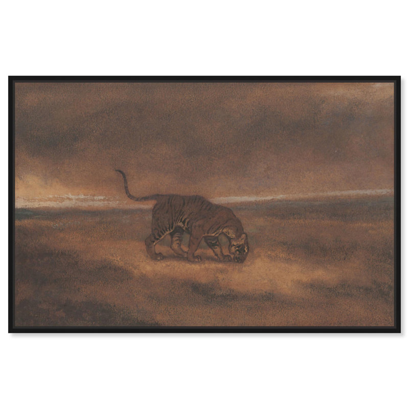 Tigre, art rétro par Art Remedy, Cadre flottant noir, H 11 po x l 16 po x P 1,8 po