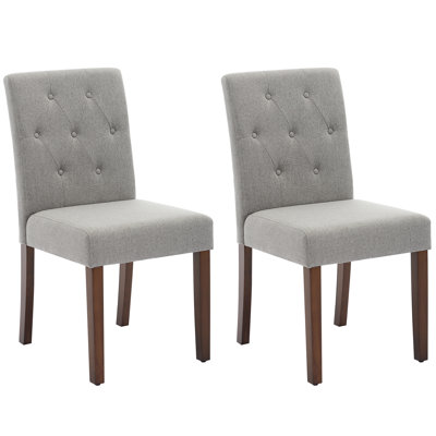 Ensemble de 2 chaises de salle à manger rembourrées de style moderne Mid-Century avec dossier haut, tissu en lin doux et pieds en bois - sièges rembourrés confortables pour la salle à manger, la cuisine, le café - gris