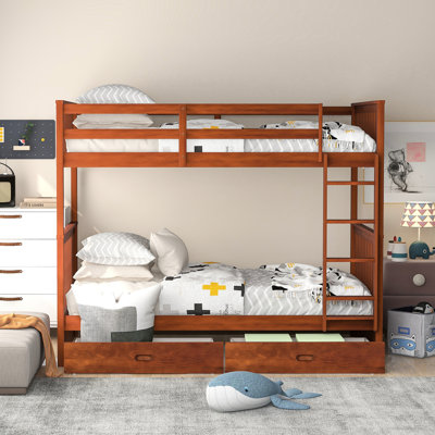 Lit superposé Twintwin avec échelles et rangement en noyer - choix de chambre à coucher pratique et pratique, espace confortable pour adultes