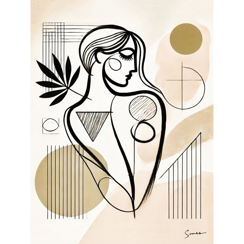 «Geometric Muse», art mural sur toile - Conception abstraite de lignes féminines, H 48 po x l 36 po