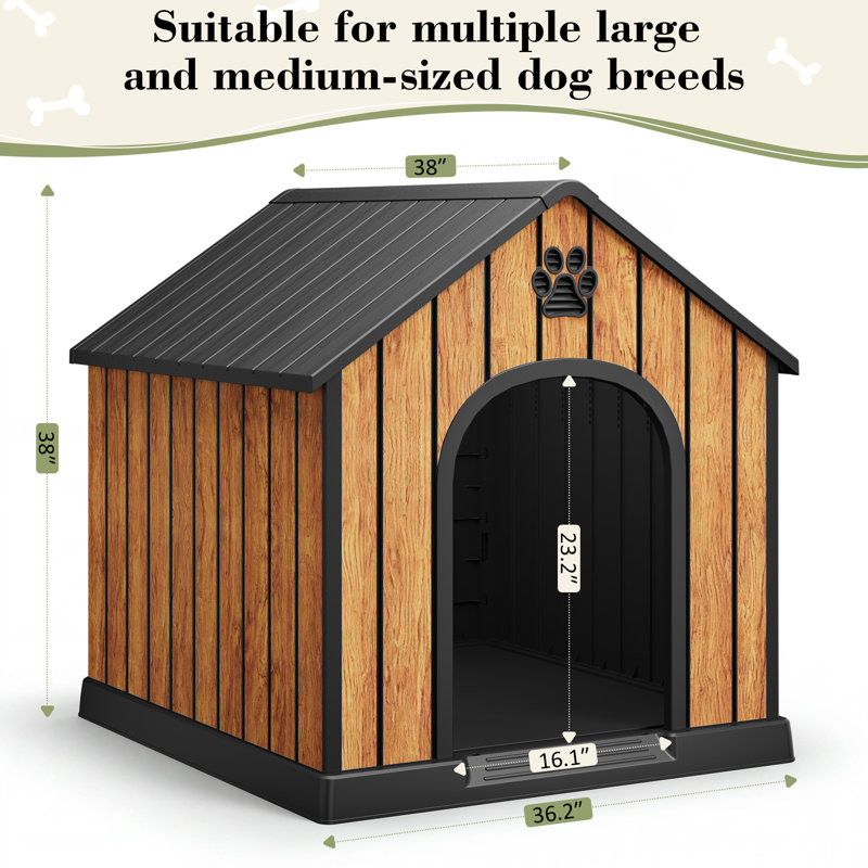 Grande niche résistante aux intempéries – Niche d'extérieur en résine pour chiens de races moyennes à grandes, avec ventilation