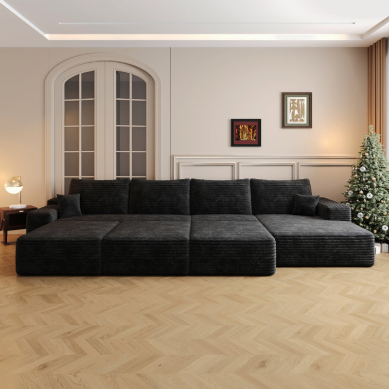 Canapé d'appoint en forme de grand lit à dossier bas 6 places Boneless, Noir, noir, noir, noir
