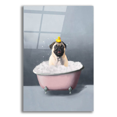 Art mural en verre «Pug in the Bath» par Svetlana Aleynikova