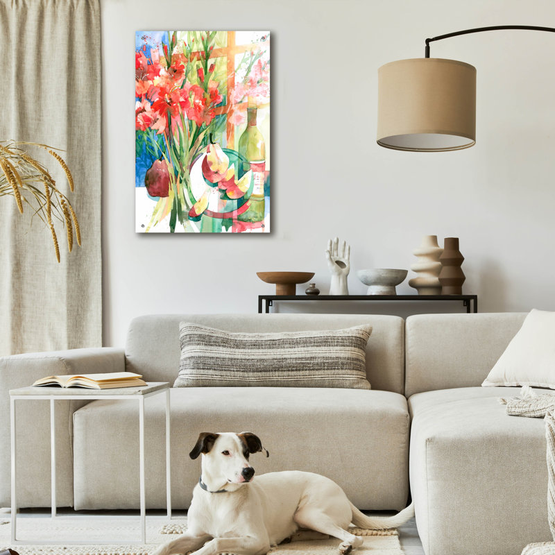 «Pears & Gladiolas» par Annelein Beukenkamp, art mural en verre acrylique, H 36 po x l 24 po x P 0,2 po