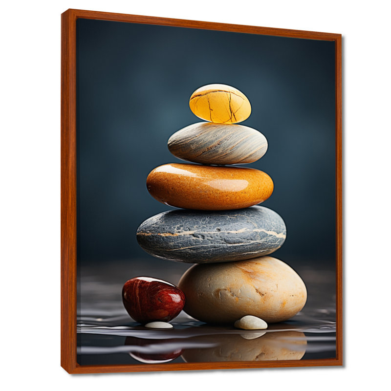 Zen Zen Stone Subtle Serenity IV - Art spirituel en pierre, H 32 po x l 24 po, Toile brune avec cadre flottant