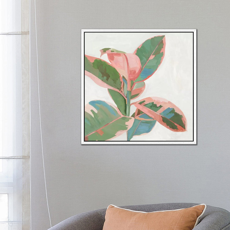 Pink Ficus I by Asia Jensen - Painting on Canvas, White Framed, 66.04cm H x 66.04cm W x 3.81cm D