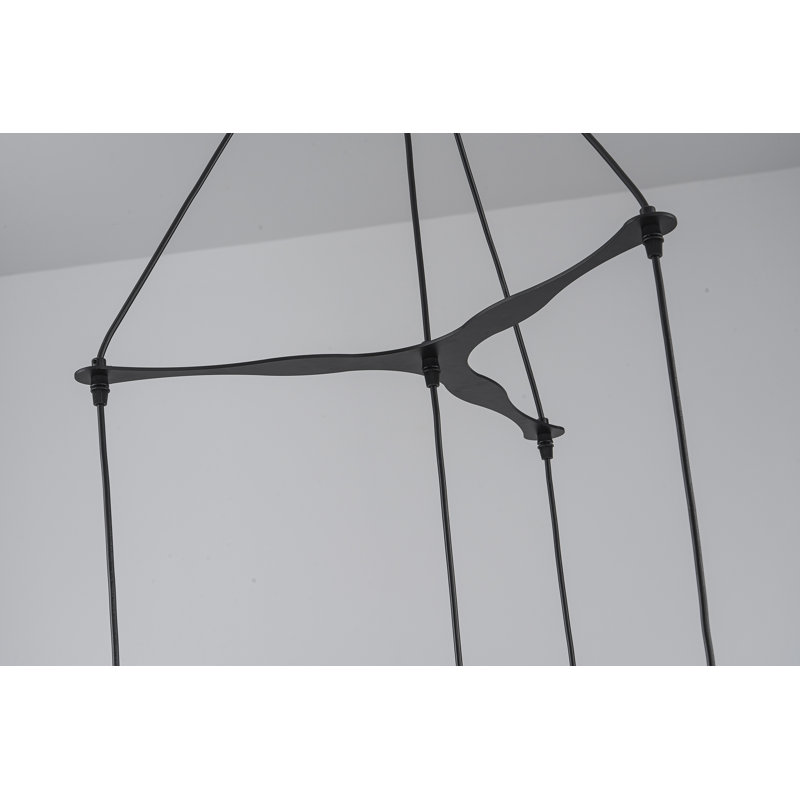 Cascade 4-Light Cluster Pendant Light Natural Rattan Shade Coastal Chic Chandelier In Matte Black