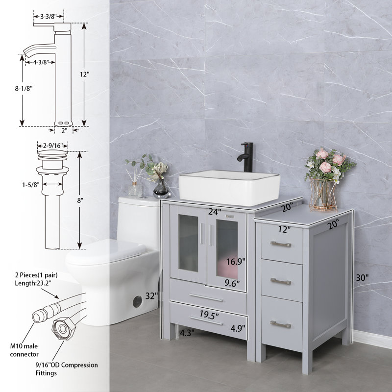 Sharee 72" Single Bathroom Vanity Set With Ceramic Sink, Water Saving Faucet, Pop Up Drain, Gray