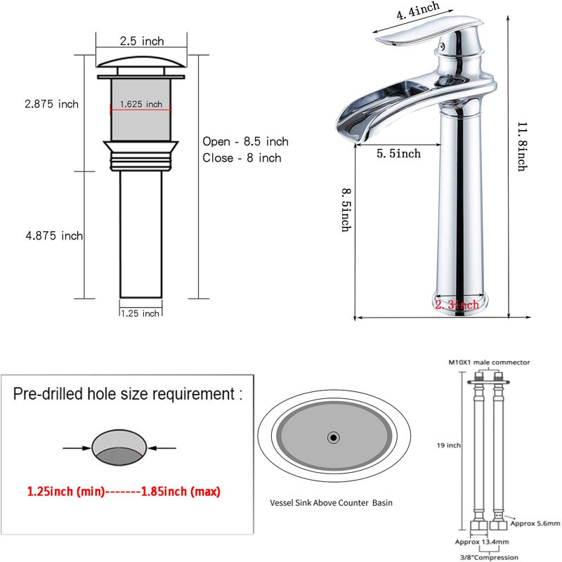 Single-handle Bathroom Faucet with Drain Assembly, Polished Chrome