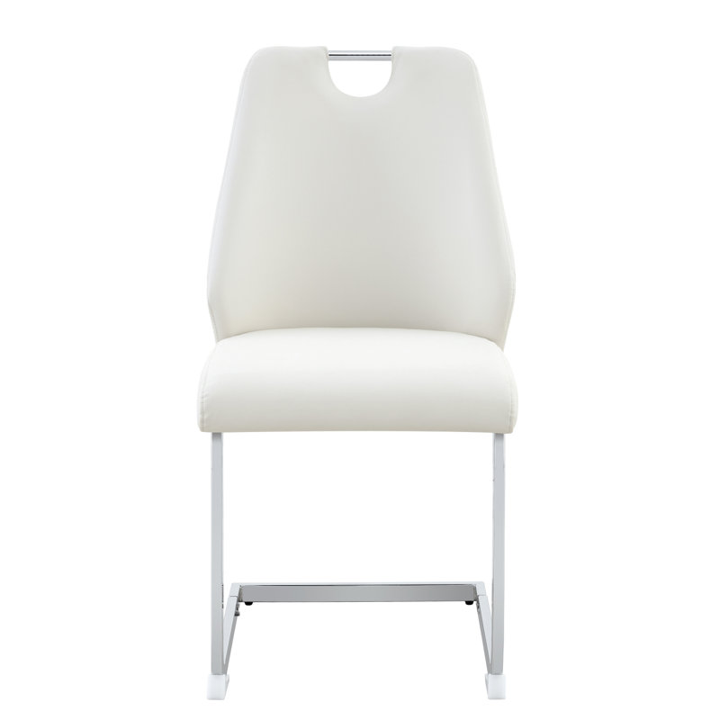Ensemble de 4 chaises de salle à manger rembourrées modernes avec revêtement en similicuir, haut dossier, Blanc