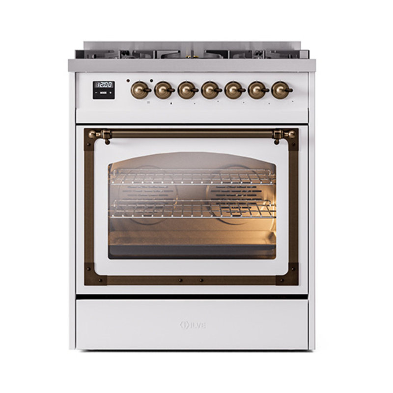 ILVE Nostalgie II Noblesse 30 in Dual Fuel Range, Liquid Propane, White/Bronze