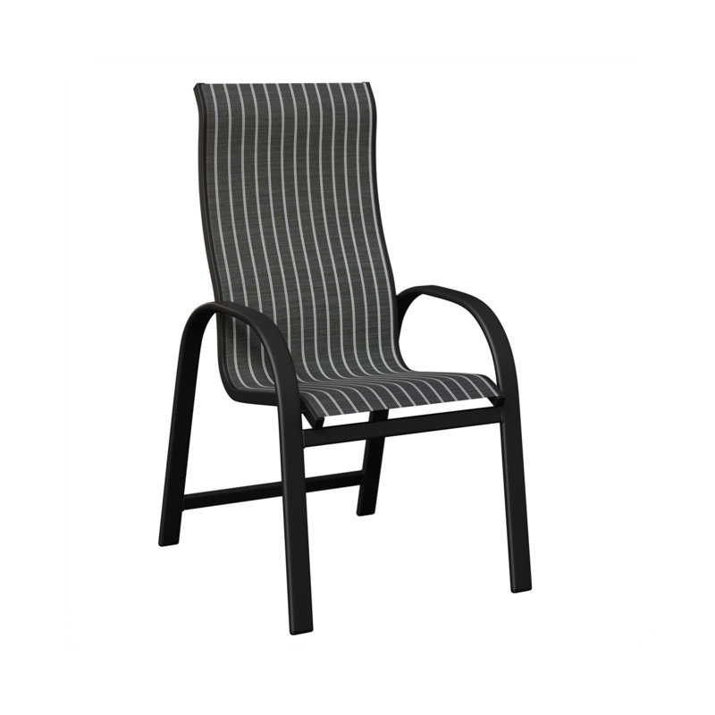 Chaise berçante en aluminium noir mat Berlin, Whisper rayé bleu marine, Aluminium noir mat