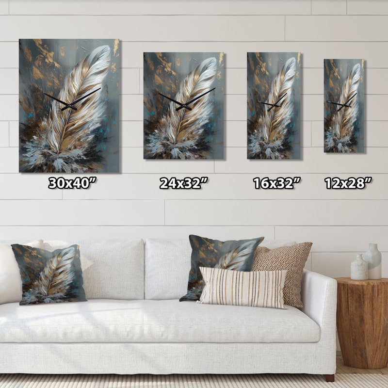 Horloge murale Feather Wanderlust III - Glam Feather, H 32 po x l 24 po x P 1 po