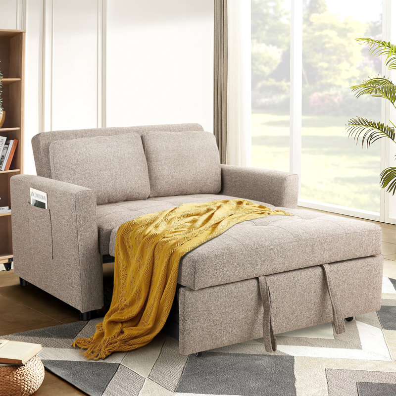 Vadims Upholstered 48.5'' Reclining Sleeper Sofa, Tannish Gray Linen