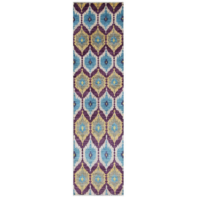 Runner Geometric Hand Knotted Area Rug