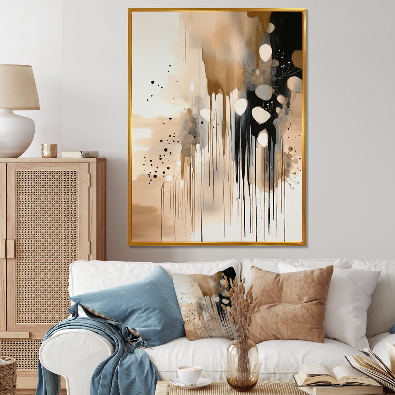 «Brown Mindful Abstraction III», reproduction d'art sur toile abstraite, H 32 po x l 16 po, Cadre flottant doré