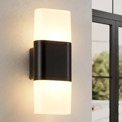 LED Outdoor Wall Light, Mains Powered, IP65 Weatherproof, 12W 3000K Warm White, Up And Down Exterior Lamp With White Shade