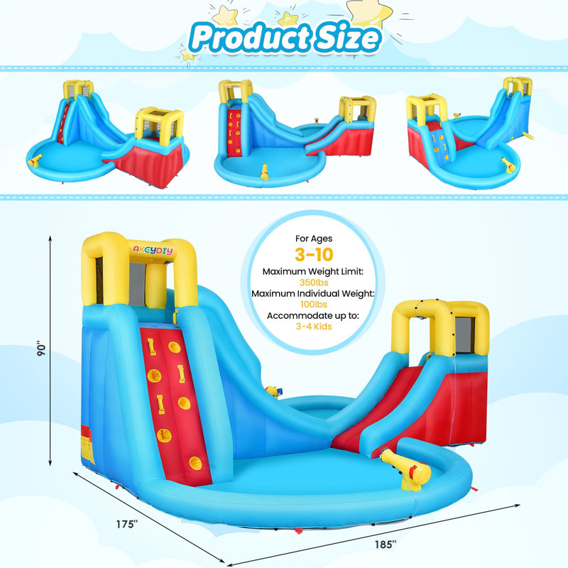 15.42' x 14.57' Inflatable Slide with Water Slide and Air Blower