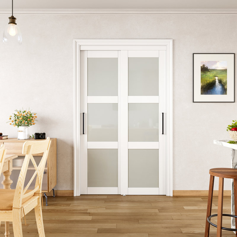 48 in. x 80 in. White Tempered Frosted Glass Sliding Closet Door
