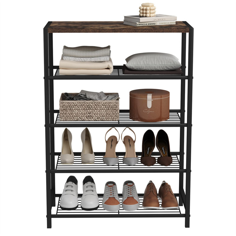 15 Pair Shoe Rack, Black/Brown