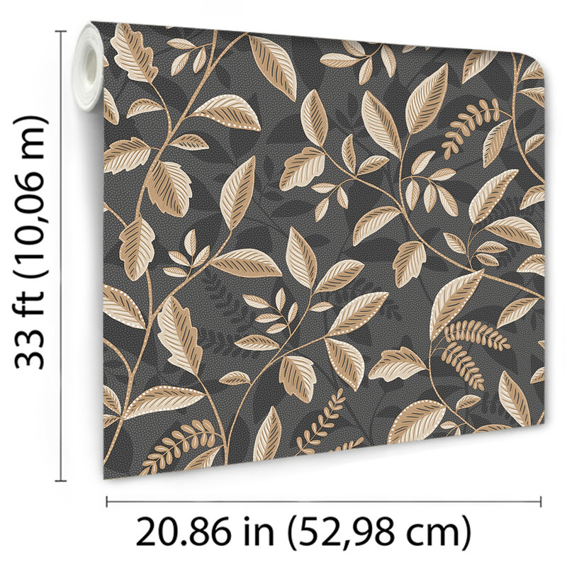 Papier peint Tranquil Leafy Vine, Noir
