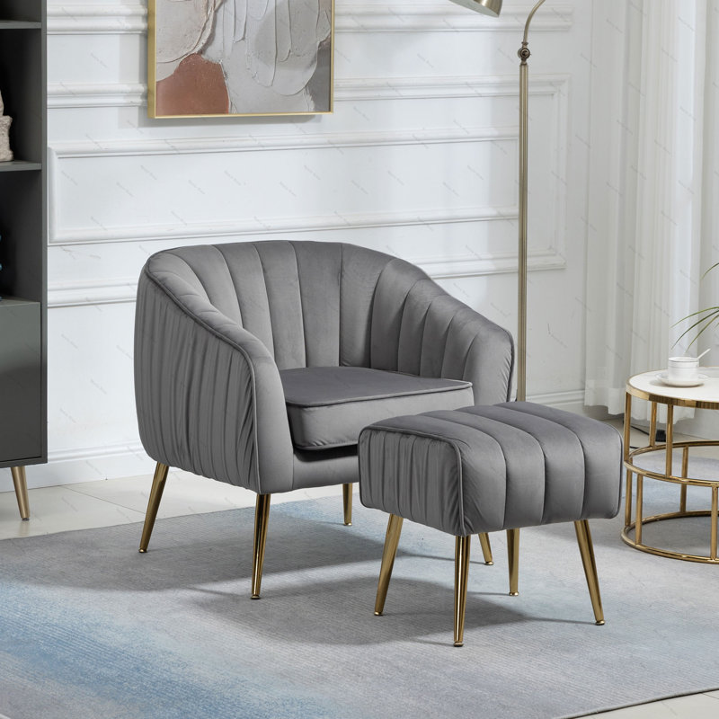 Fauteuil d'appoint avec repose-pieds, Velours gris velours