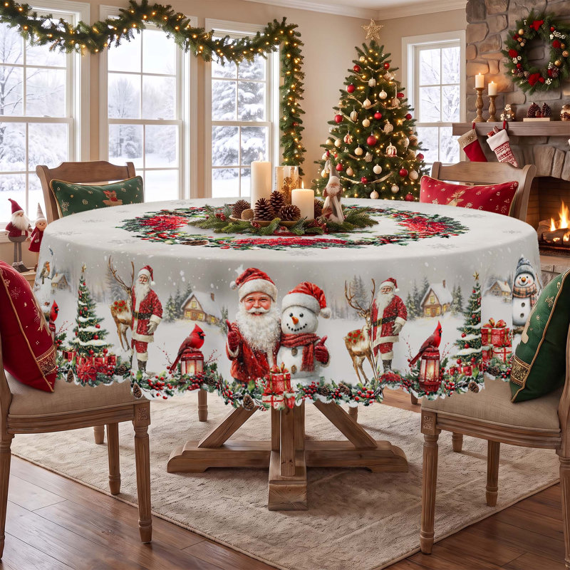 Christmas Santa Claus Design Washable Polyester Tablecloth