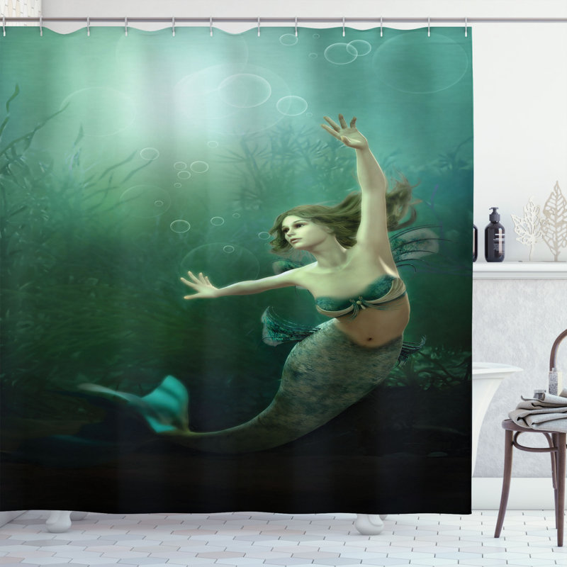 Ensemble de rideau de douche et crochets Mermaid, H 70 po x l 69 po