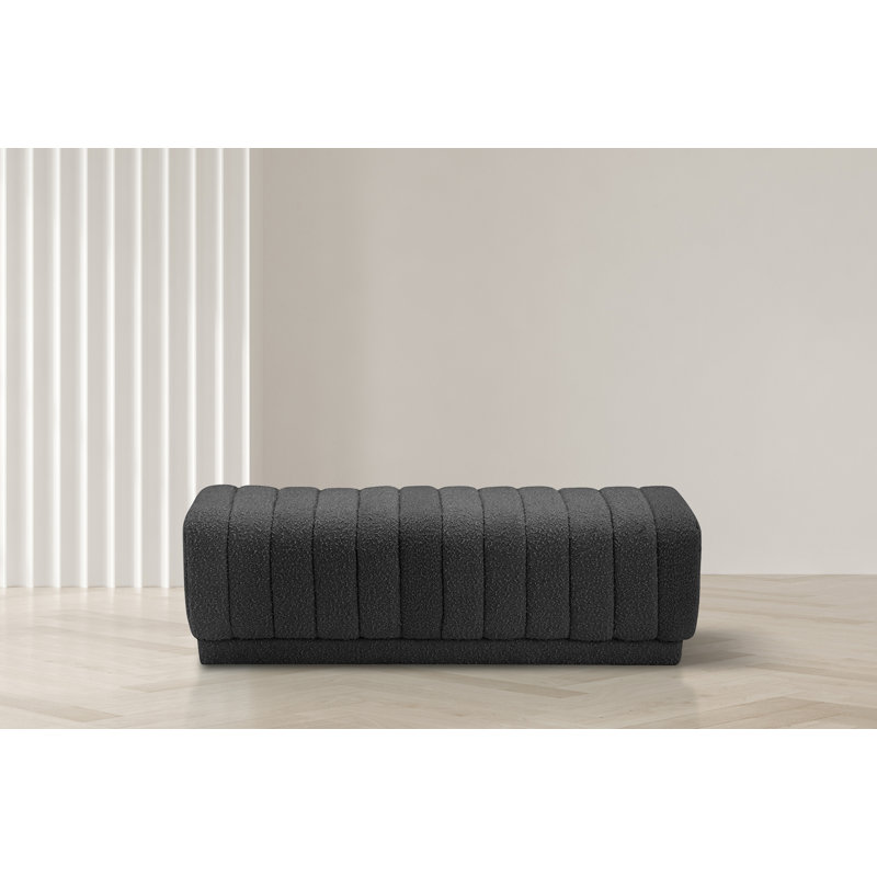Heathrow Boucle Fabric Upholstered Ottoman, Black Boucle Fabric