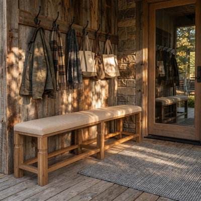 70.87" Upholstered Entryway Bench with Linen Fabric Padded Seat