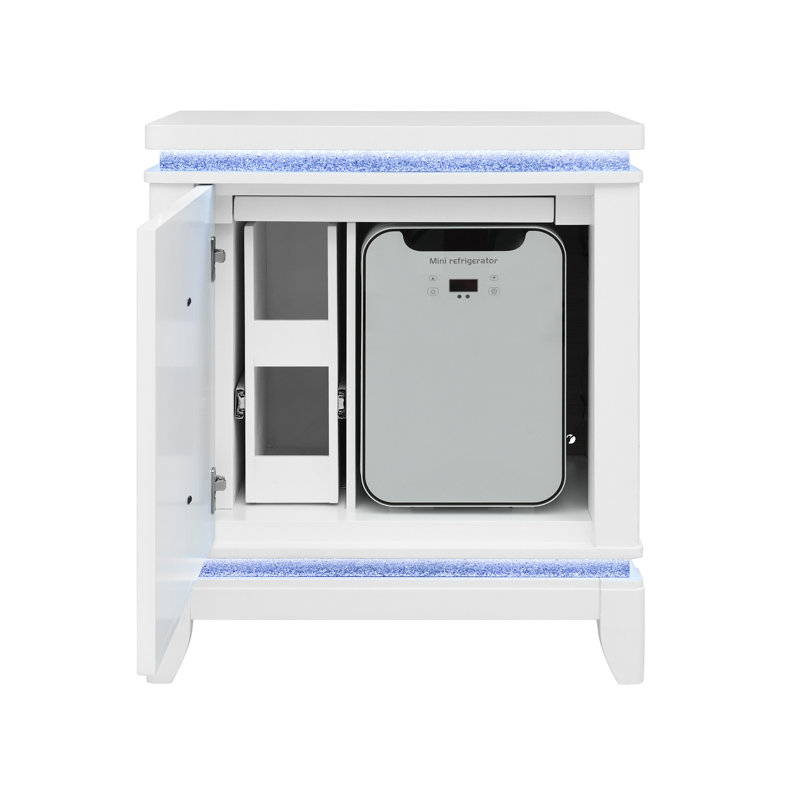 Table de chevet blanche avec glacière, USB et haut-parleur Adalid